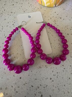 Bold Magenta Beaded Hoop Earrings - Women Jewelry
